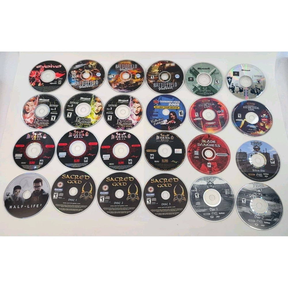 VTG PC CD-ROM Windows Game Lot Of 24 – Discs‎ Only - Diablo, Half-Life, Icewind